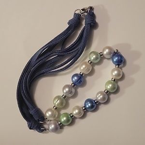 Honora pearl, sterling silver and faux suede necklace